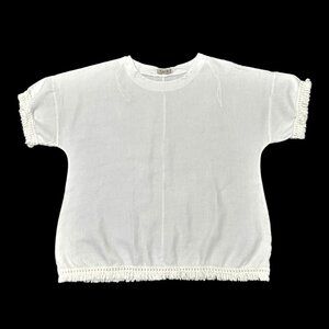 Zelante White Linen Tunic Blouse Size 2X Fringed Coastal Chic Lagenlook Italy